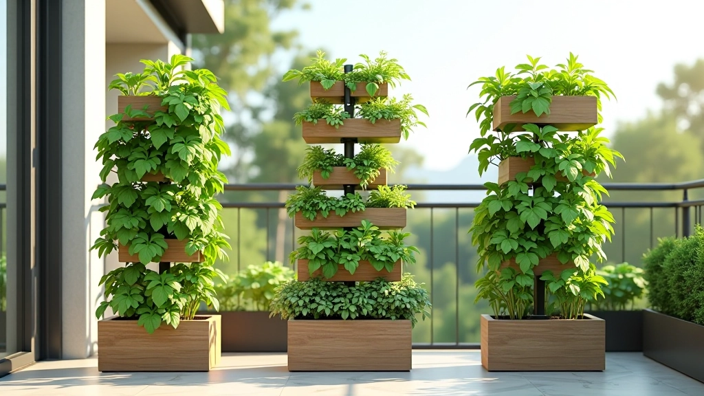 ثلاث طرق مختلفة لزراعة النباتات عمودياً على شرفة، تصميم توضيحي نظيف